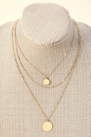 Hammered Disc Pendant Layered Necklace