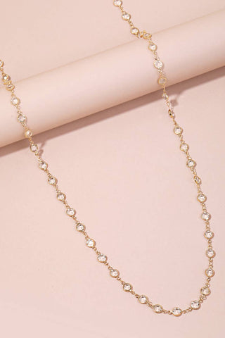 Long Rhinestone Disc Chain Necklace