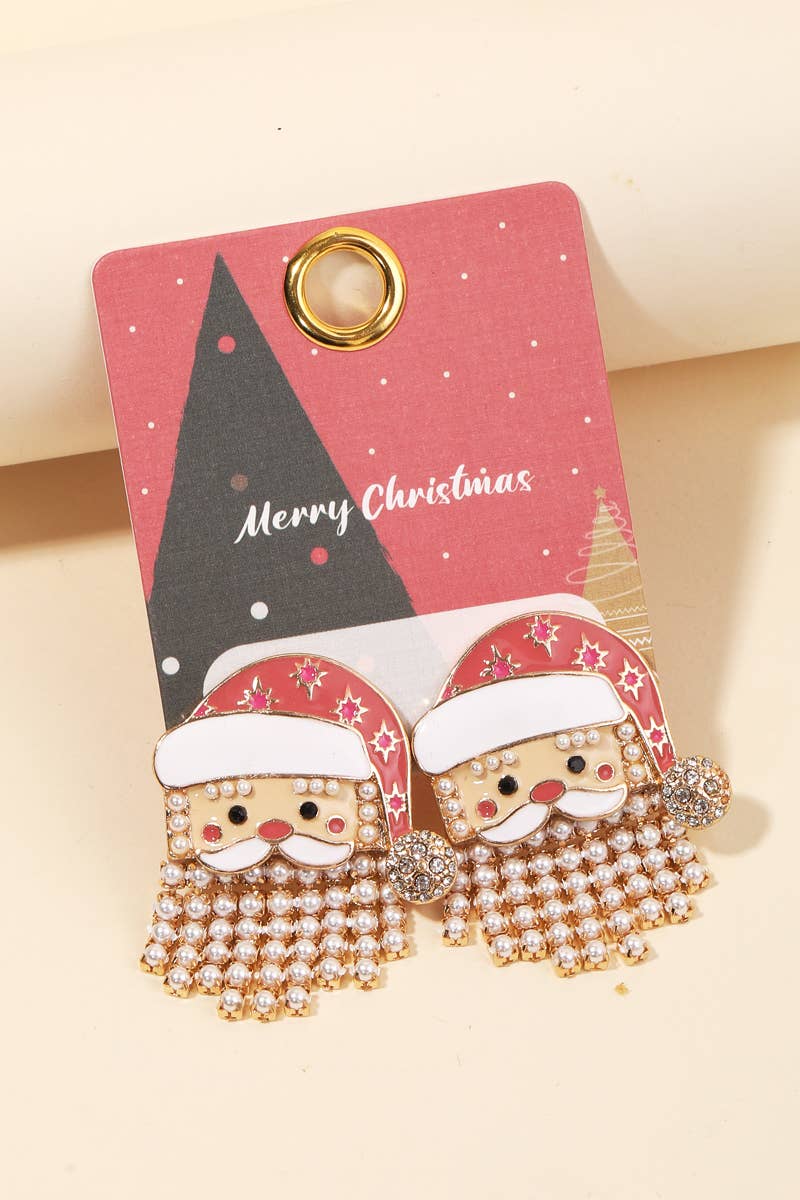 Pearly Beard Santa Earrings