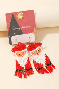 Beaded Santa Fringe Christmas Drop Earrings