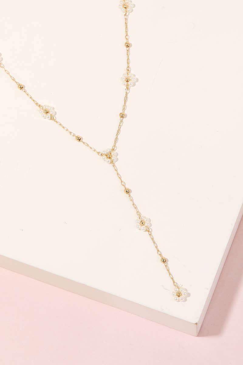 Mini Pearly Flower Bead Lariat Necklace